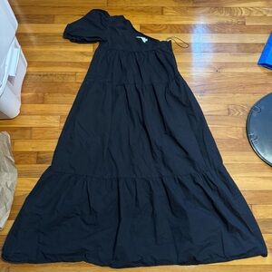 things between black nellie one sleeve puff sleeve ruffle dress